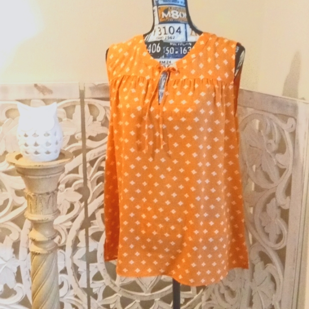 ANN TAYLOR FACTORY Women's SZ XL Peach 🍑 Color Floral Print Tank Blouse